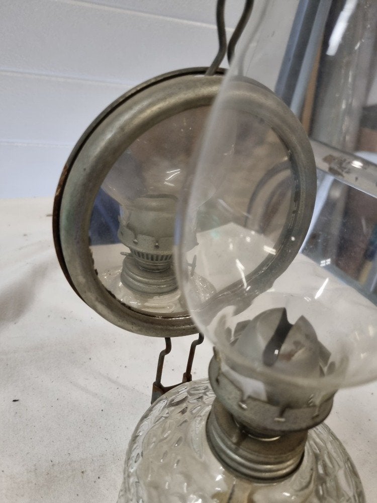 olielamp oud met spiegelscherm van glas, Ophalen of Verzenden, 'T Olde Gre-j, Info@toldegrej.nl, Endepoelstraat 20f Didam