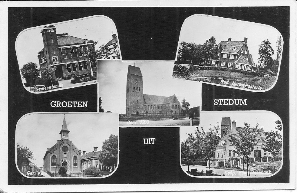 Oude ansichtkaart Groeten uit Stedum (Groningen), Ophalen of Verzenden, 1940 tot 1960, Gelopen, Groningen