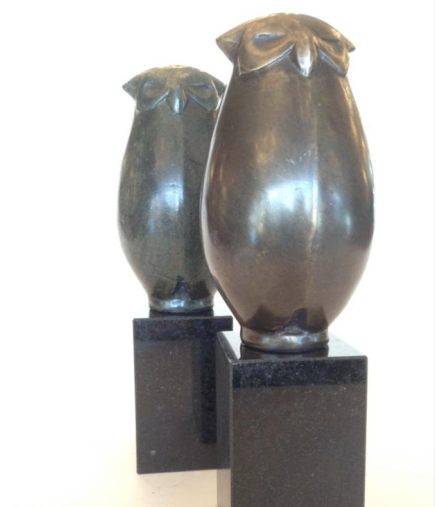 Bolle uil met sokkel echt brons Geschikt voor buiten, Verzenden
