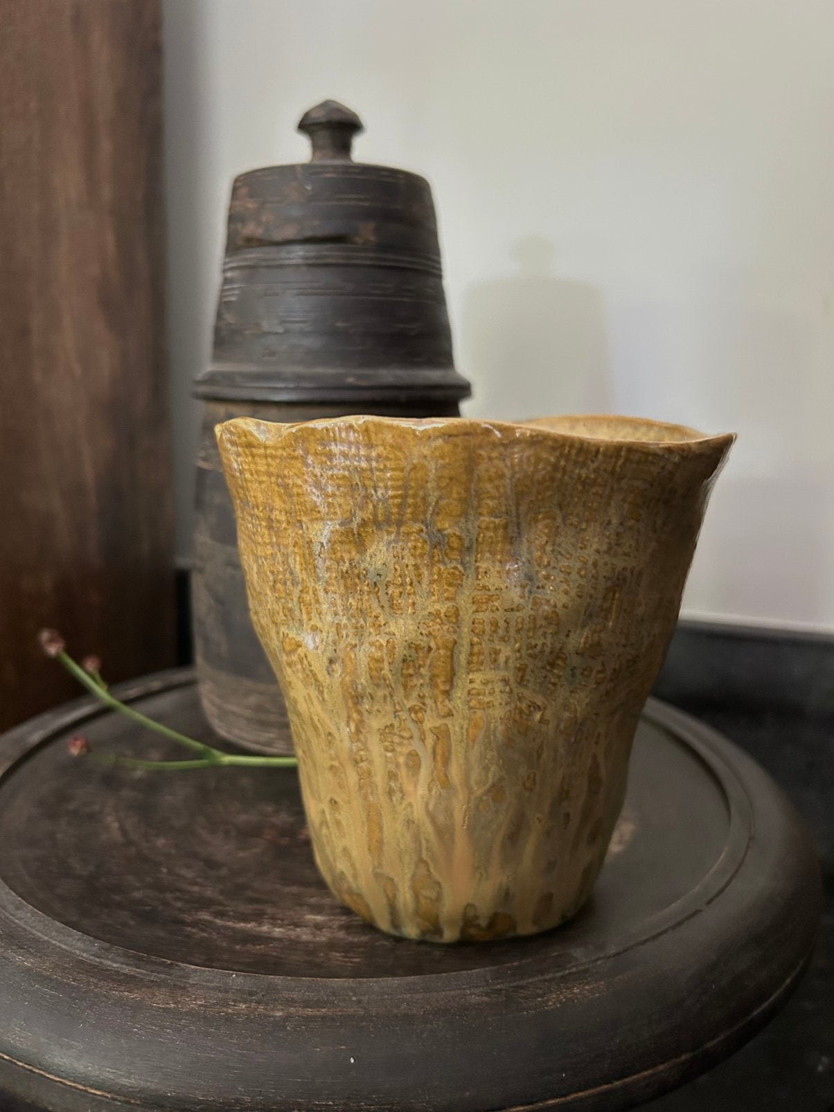 Des Pots potje vaasje mosterdgroen, Ophalen of Verzenden, Zo goed als nieuw, Groen