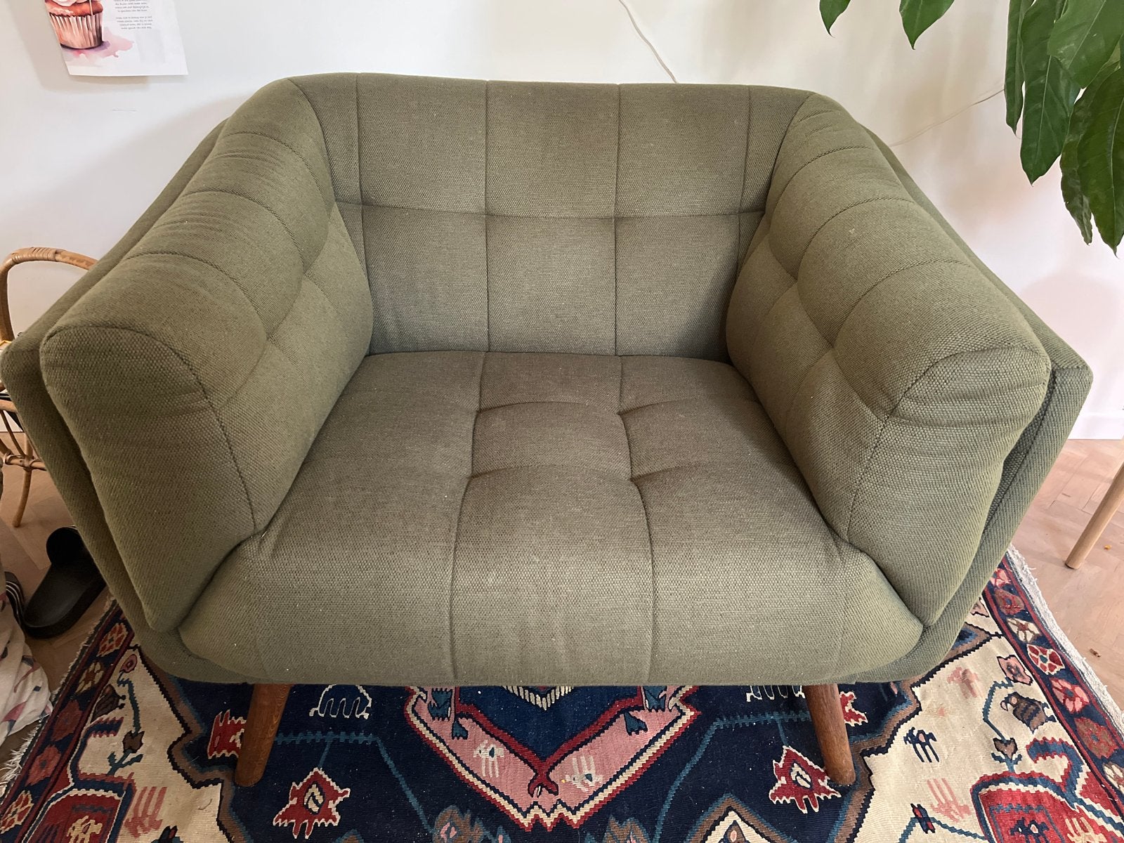 Olijfgroene fauteuil/loveseat Homestock - Zo goed als nieuw, Ophalen, Zo goed als nieuw, Stof, 75 tot 100 cm