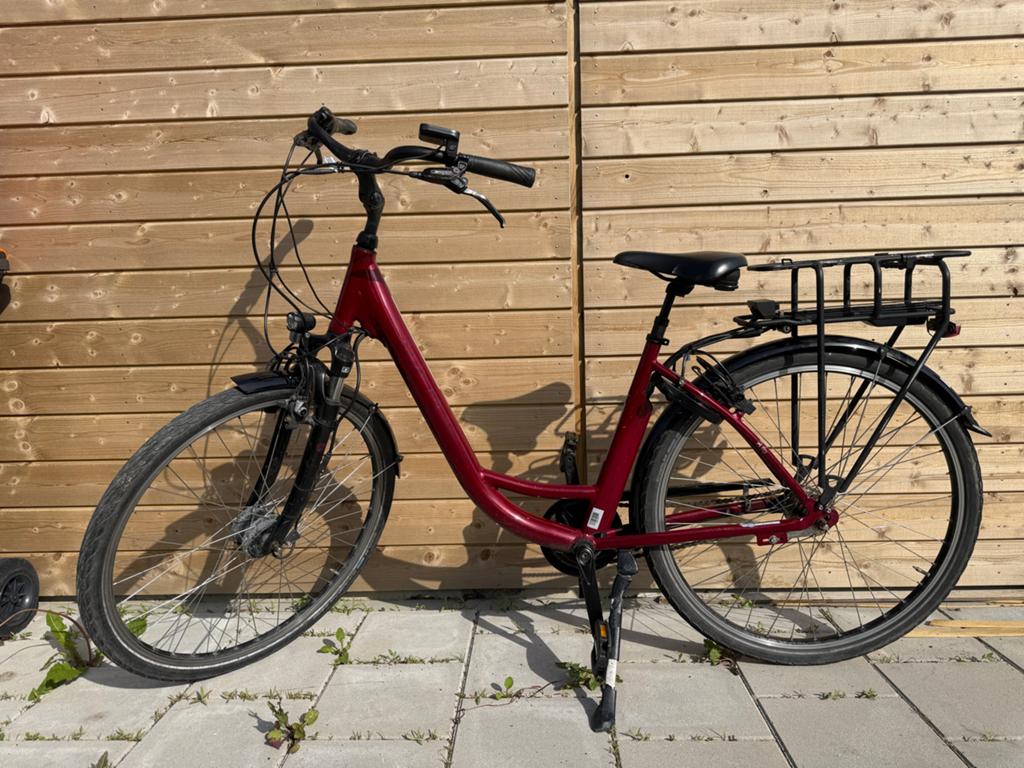 Elektrische rode Victoria damesfiets met 7-versnellingsnaaf, Fietsen en Brommers, Velgrem, Ophalen, Overige merken, 53 tot 56 cm