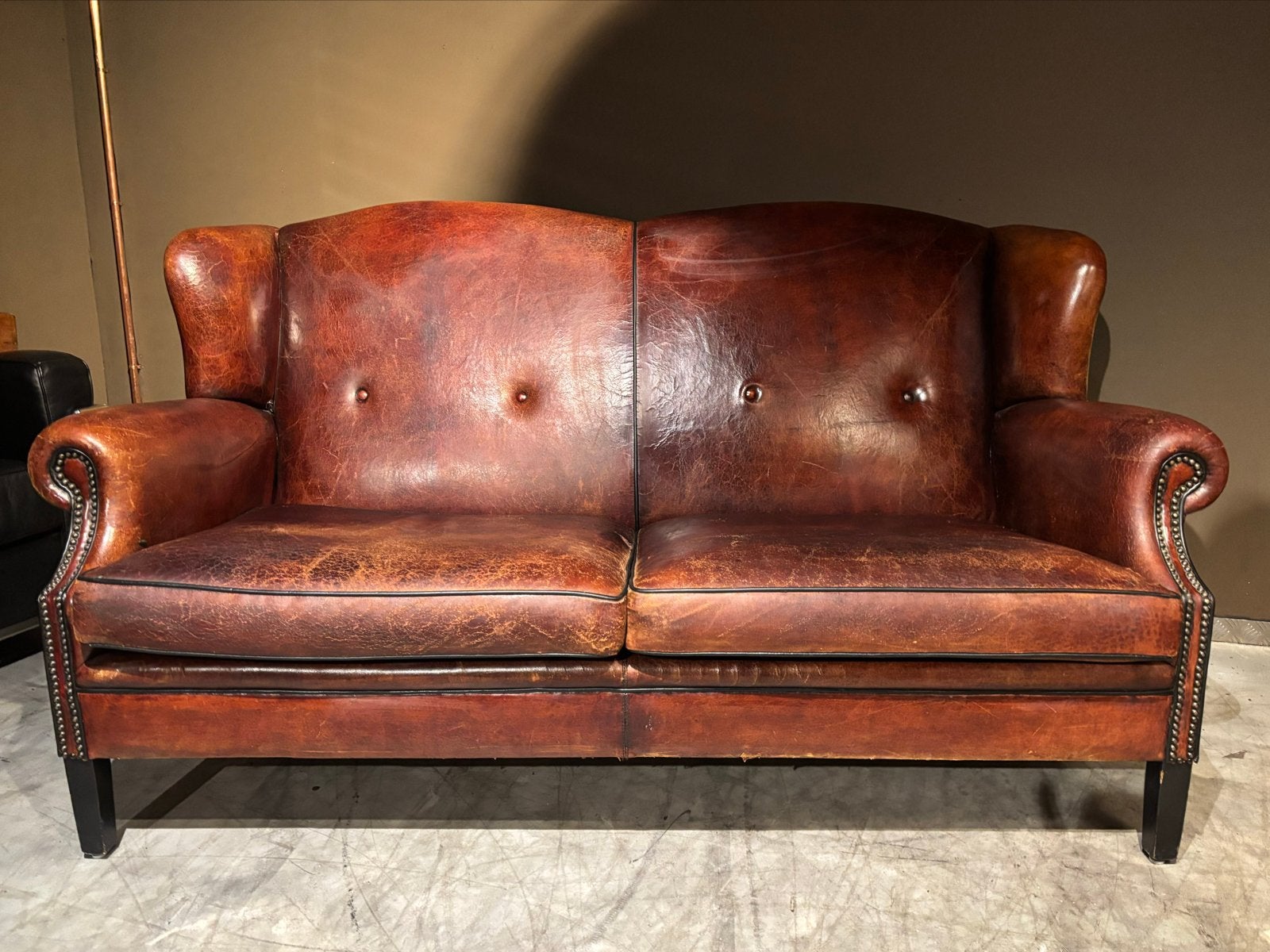 Vintage Schapenleren 2-zits bank - Lounge Atelier, Ophalen of Verzenden