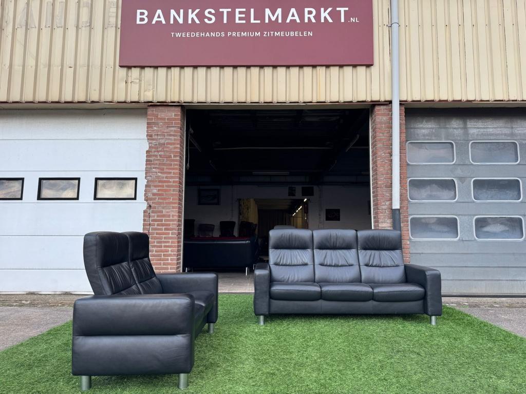 STRESSLESS Wave bankstel zwart leer design 3+2 zits banken, Ophalen, Geen, Pahest@hotmail.nl, Design