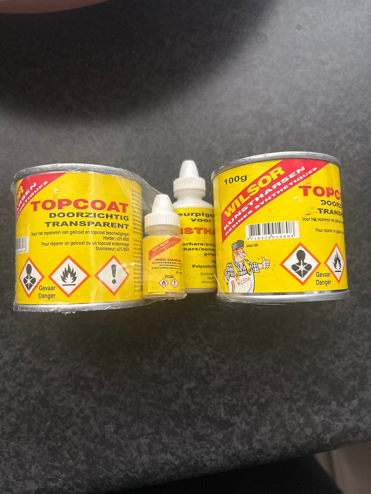 Wilsor Topcoat voor polyester/epoxy reparatie (nieuw/gebruik, Watersport en Boten, Accessoires en Onderhoud, Ophalen, Gebruikt