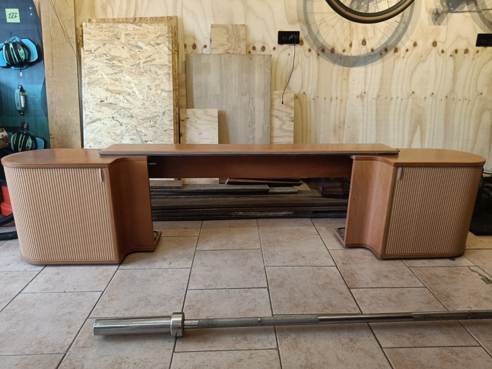 Auping Auronde lage achterwand met 2 roldeurkastjes (160 cm), Ophalen, Gebruikt, 150 tot 200 cm, Minder dan 100 cm