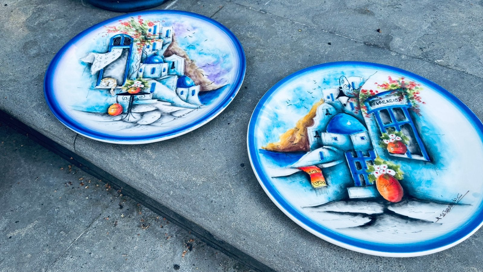 Santorini Kalimera Oia handgeschilderde (wand-)borden, Antiek en Kunst, Verzenden