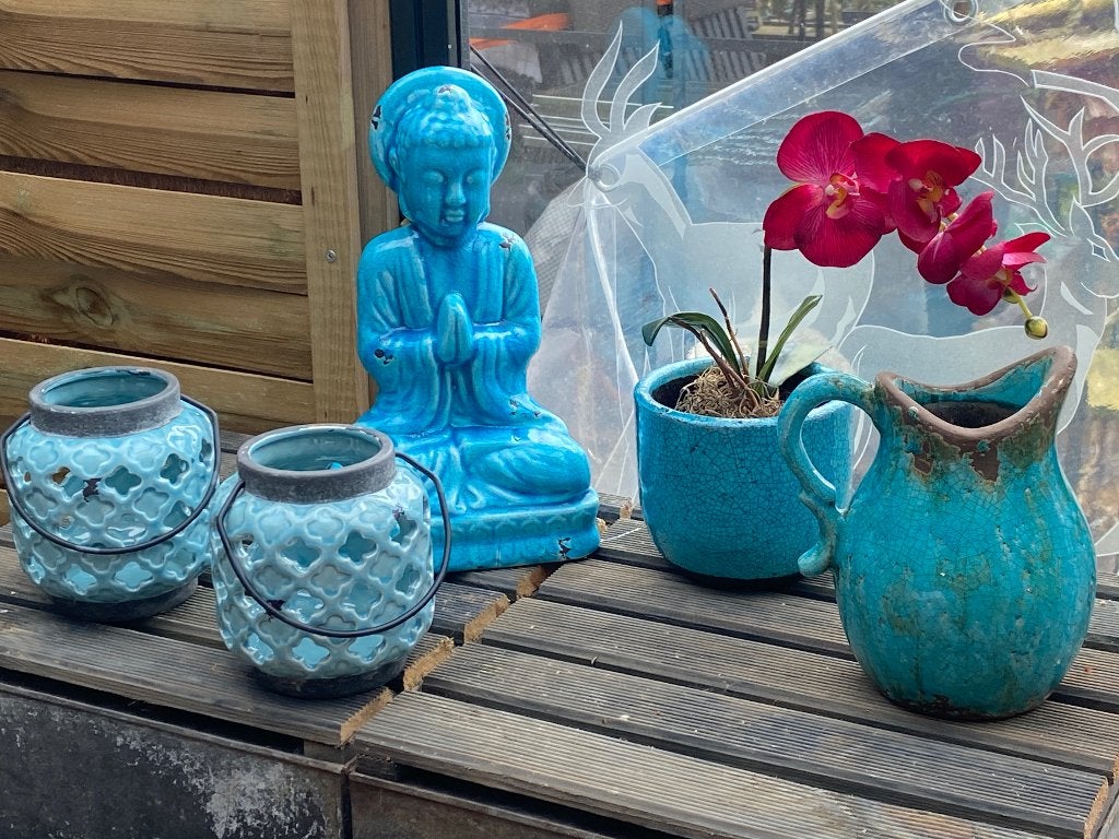 Decoratie set in Aqua kleur, Ophalen of Verzenden, Zo goed als nieuw, Steen/keramiek