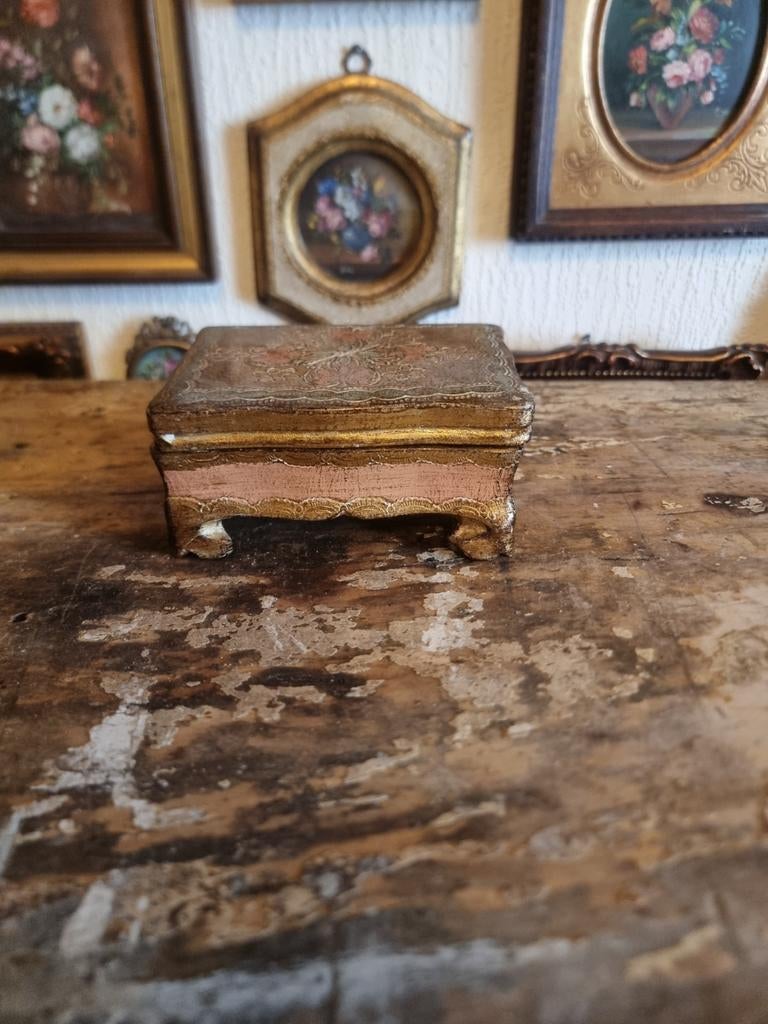 Oud houten florentijns italiaans kistje doosje *schapenweide, Antiek en Kunst, Curiosa en Brocante, Ophalen of Verzenden
