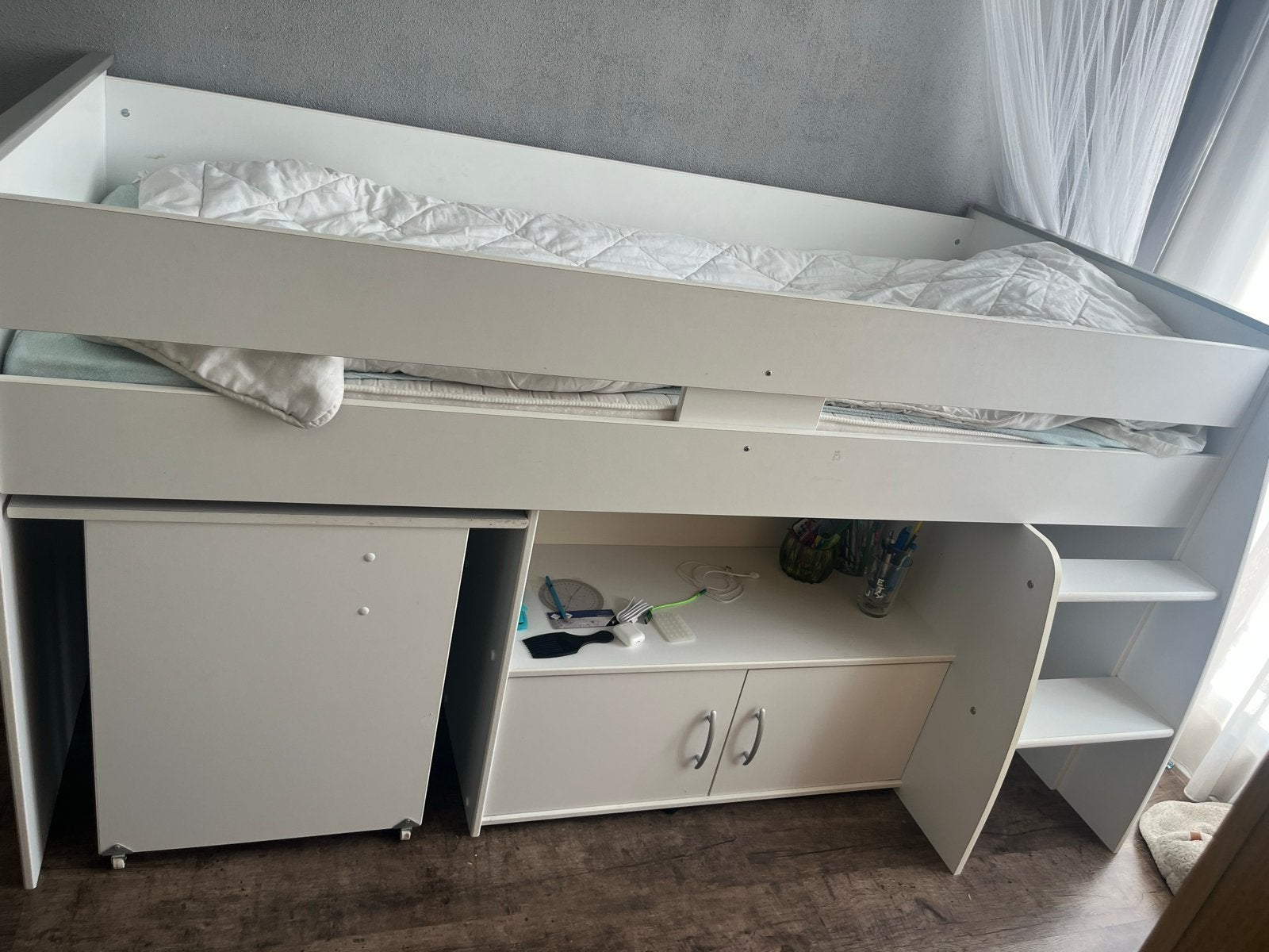Halfhoogslaper met bureau en opbergruimte, Ophalen, Gebruikt, 90 cm, Eenpersoons