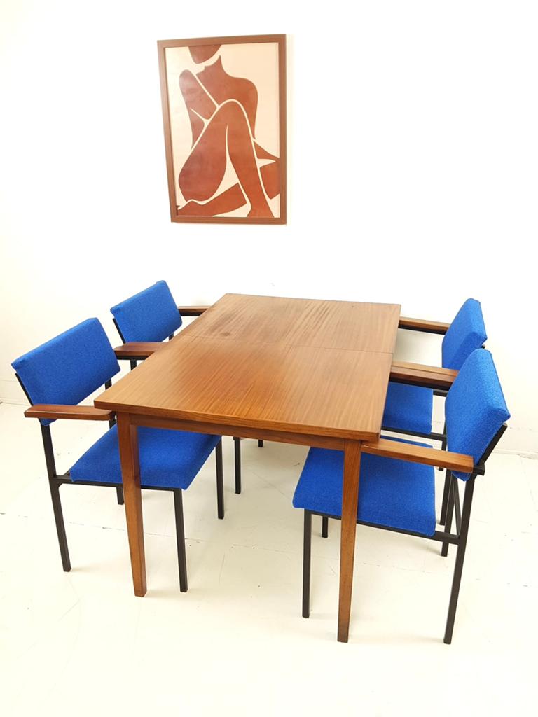 Vintage eettafel uitschuifbaar | tafel teak fineer, Huis en Inrichting, Tafels | Eettafels, Zo goed als nieuw, 50 tot 100 cm, Rechthoekig