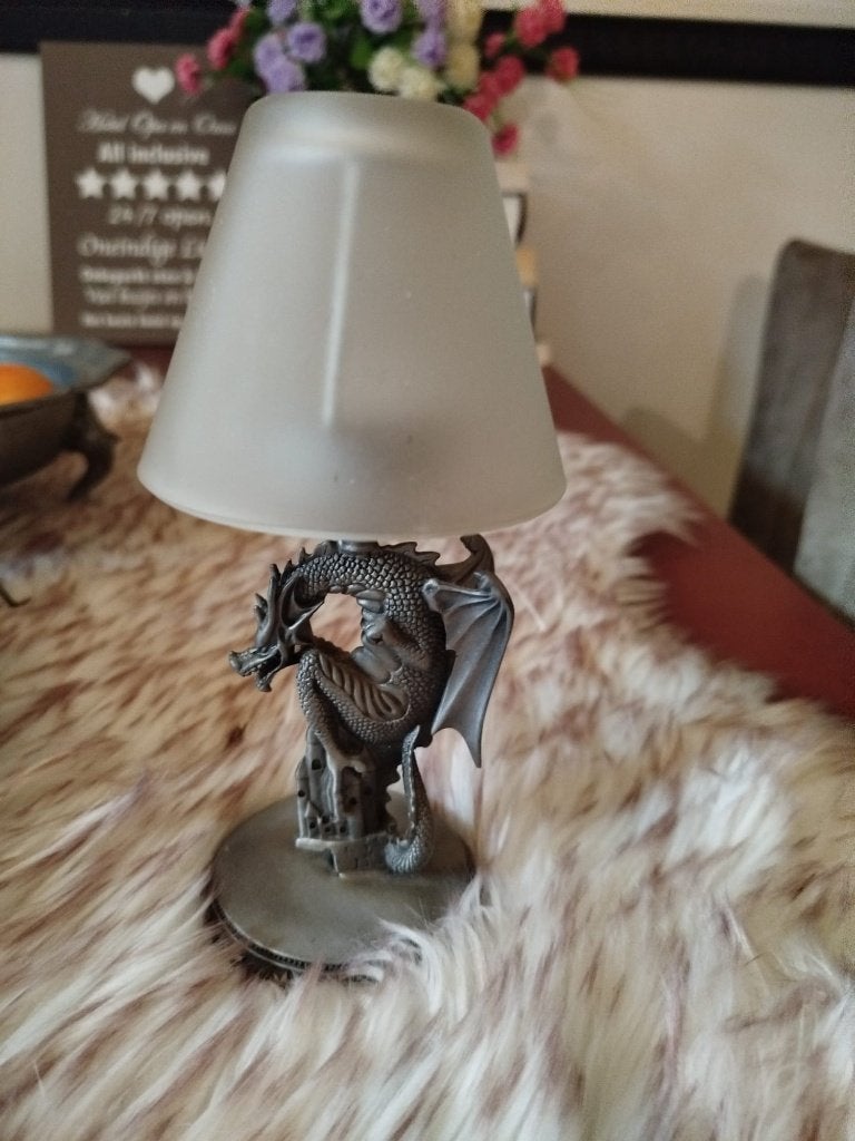 Tinnen draak  met waxinelichthouder | Fantasy decoratie, Ophalen of Verzenden, Zo goed als nieuw, Fantasy