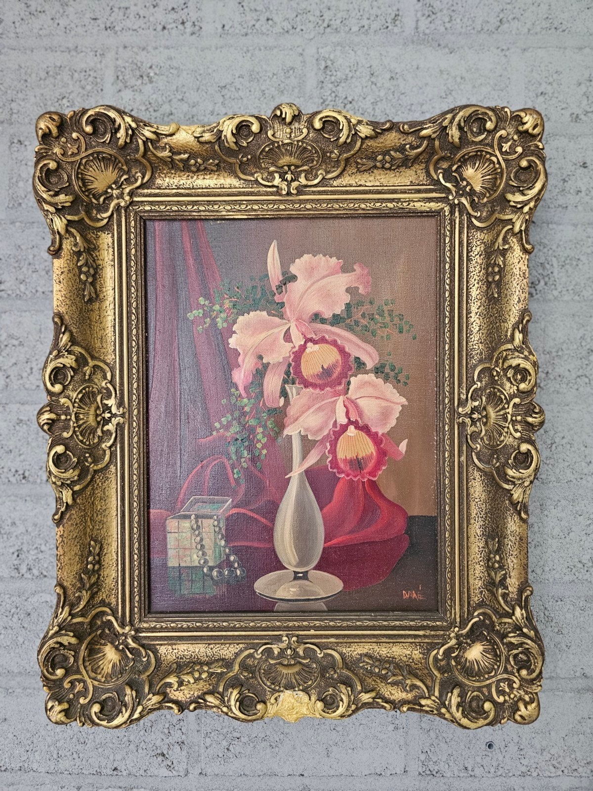 Schilderij met orchideeën - 55x44 cm, Bloemen, Doek, Ophalen of Verzenden, Olieverf