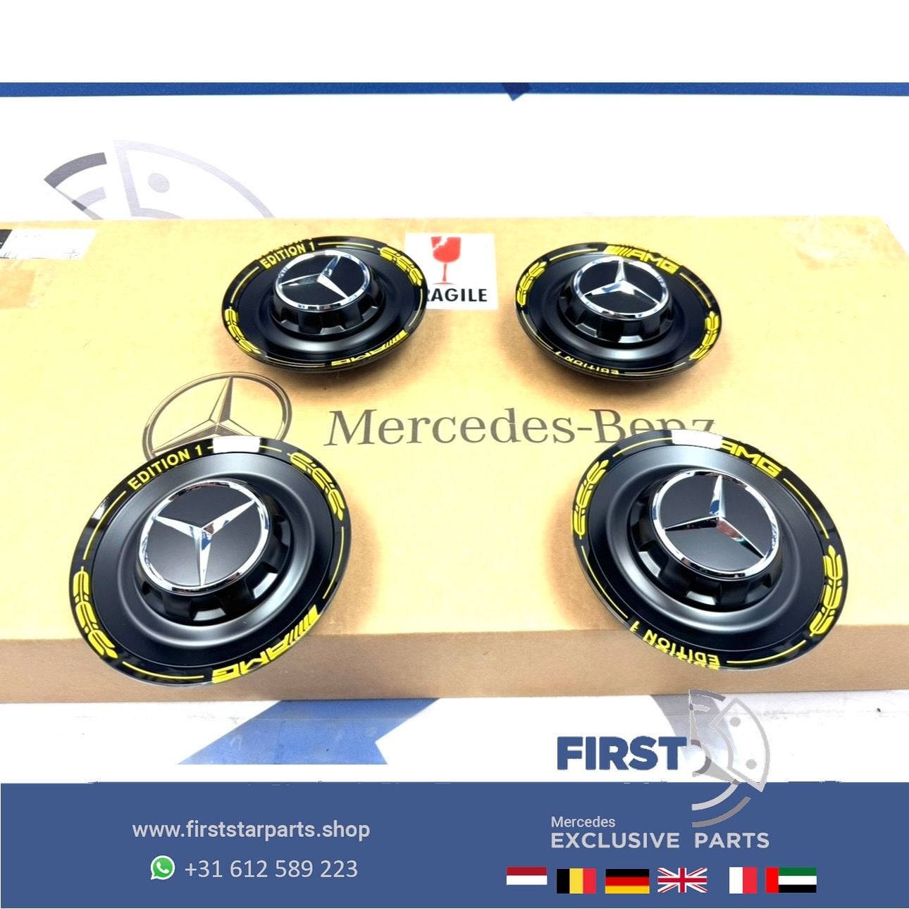EDITION 1 AMG NAAFKAPPEN SET 4 ZWART GEEL W253 C253 GLC63 GL, Gebruikt, -, -, Ophalen of Verzenden