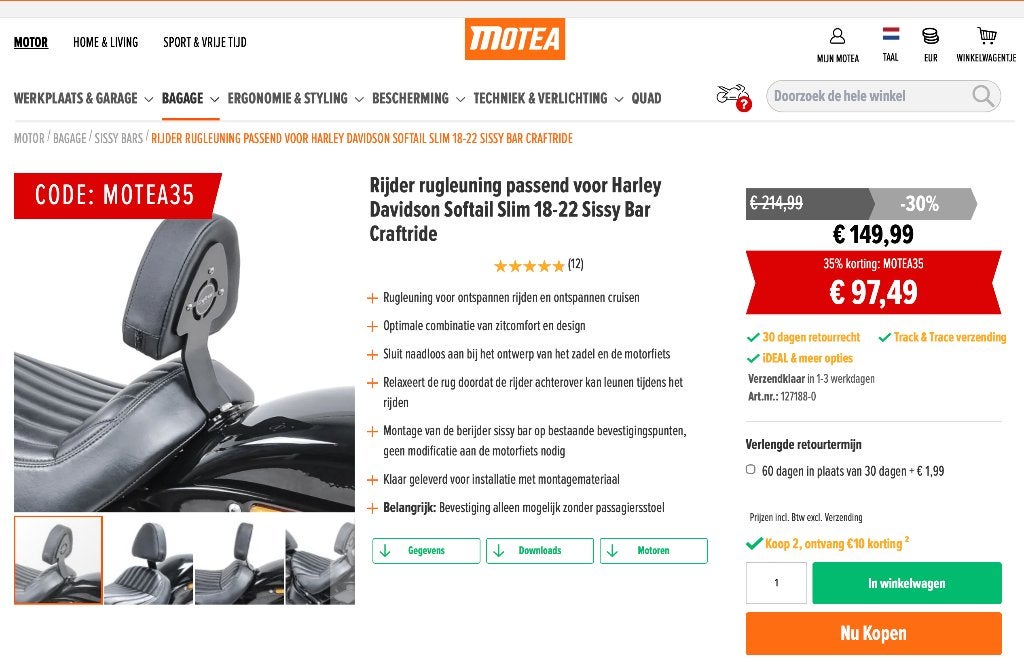 Harley Davidson solo rugsteun (NIEUW), Motoren, Ophalen of Verzenden, Nieuw