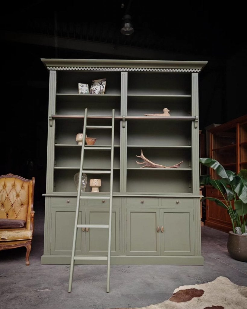 Mosgroen Bibliotheekkast | Boekenkast | Ladder #234, Huis en Inrichting, Niet ingevuld, Met deur(en), 200 cm of meer, Teakhout