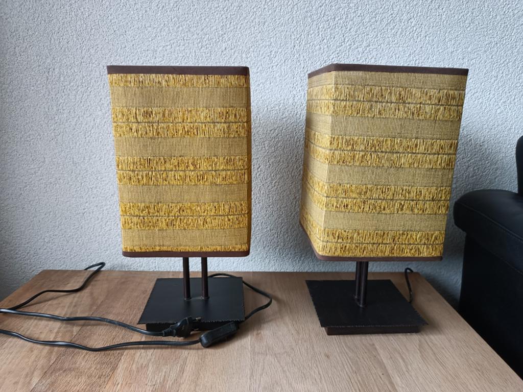 Set van 2 vintage tafellampen met franje kappen, Gebruikt, 50 tot 75 cm, Ophalen of Verzenden, Stof