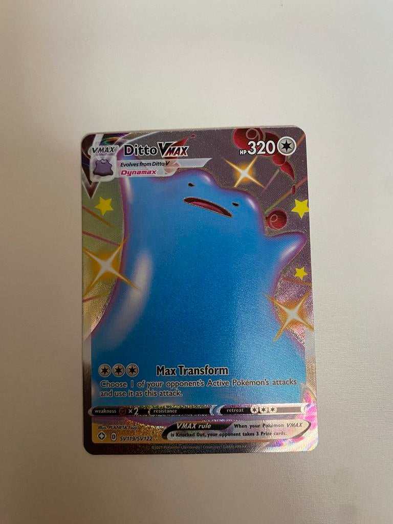 Pokémon Kaart: Ditto VMAX SV119/SV122 Shiny Vault, Hobby en Vrije tijd, Verzamelkaartspellen | Pokémon, Ophalen of Verzenden, Zo goed als nieuw