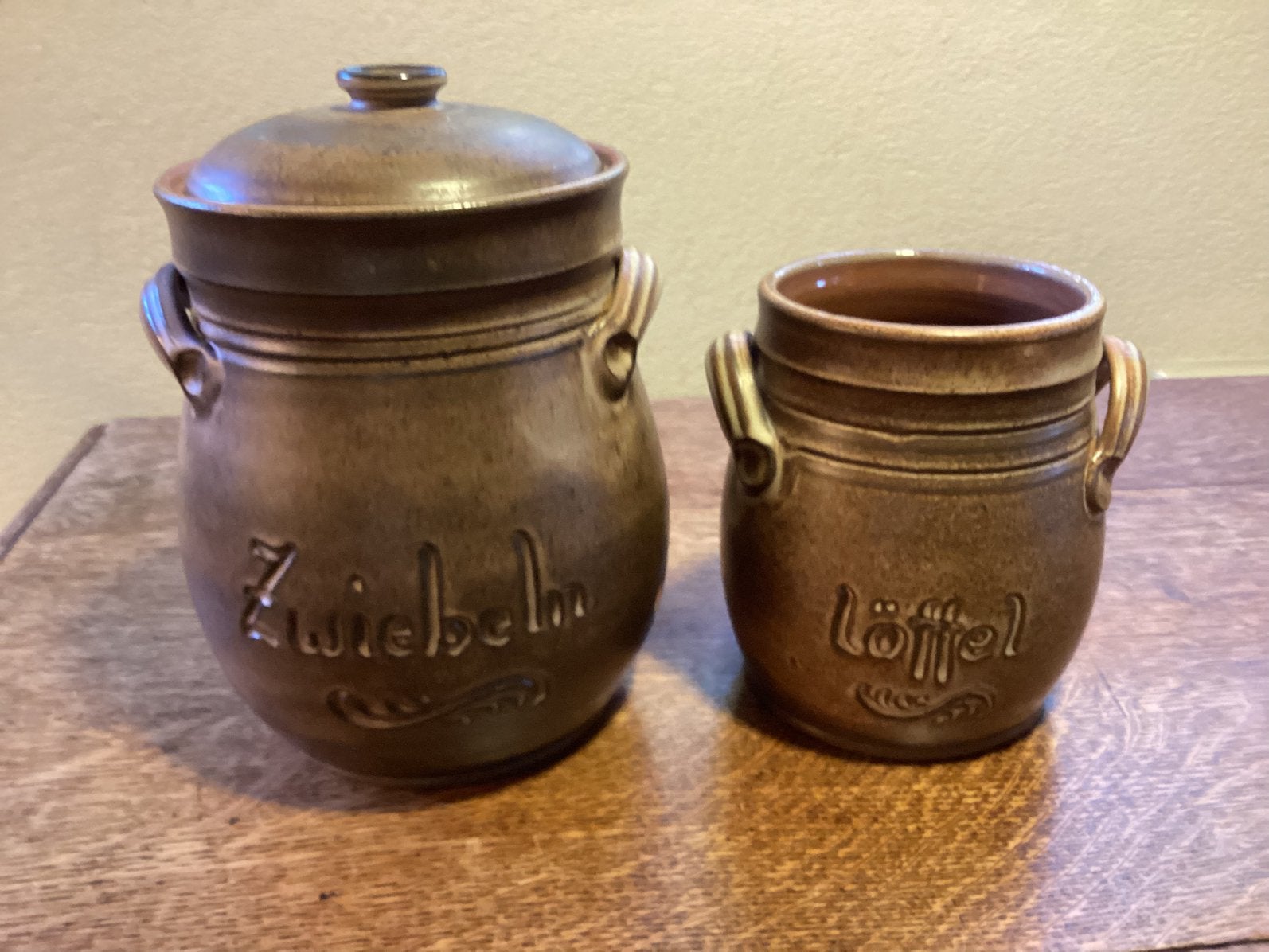 Retro Keukenset. Uienpot en Pollepelpot.Handmade Germany., Ophalen of Verzenden