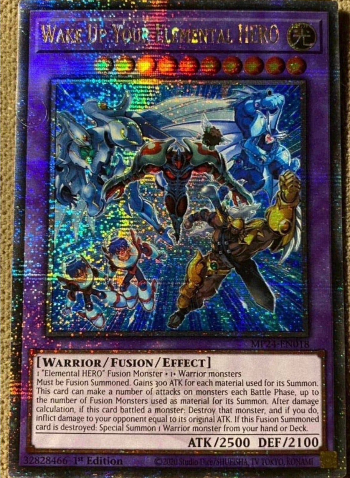 Yu-Gi-Oh! Wake Up Your Elemental HERO Quartercentury MP24 !, Ophalen of Verzenden, Zo goed als nieuw, Losse kaart, Foil