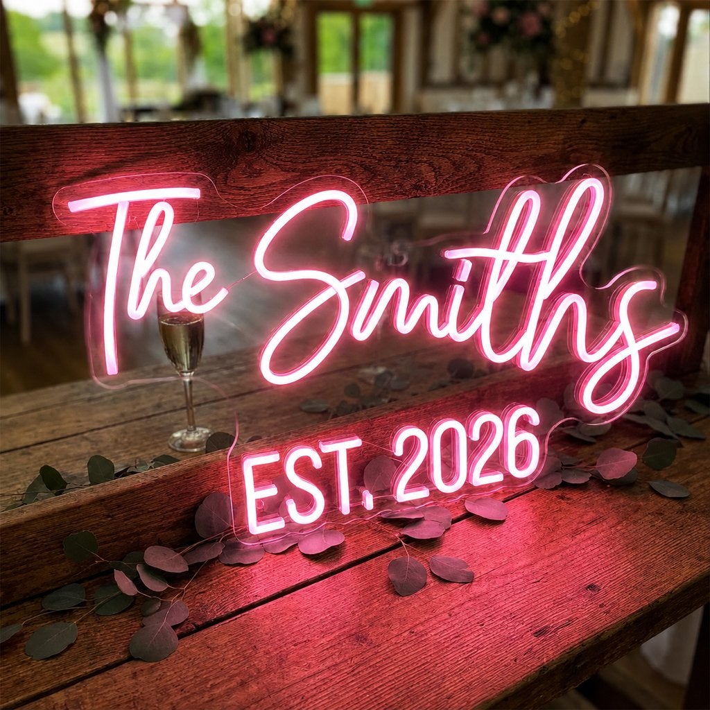 Custom Last Name Neon Sign – Volledig Gepersonaliseerd, Verzenden, Nieuw, Lichtbak of (neon) lamp