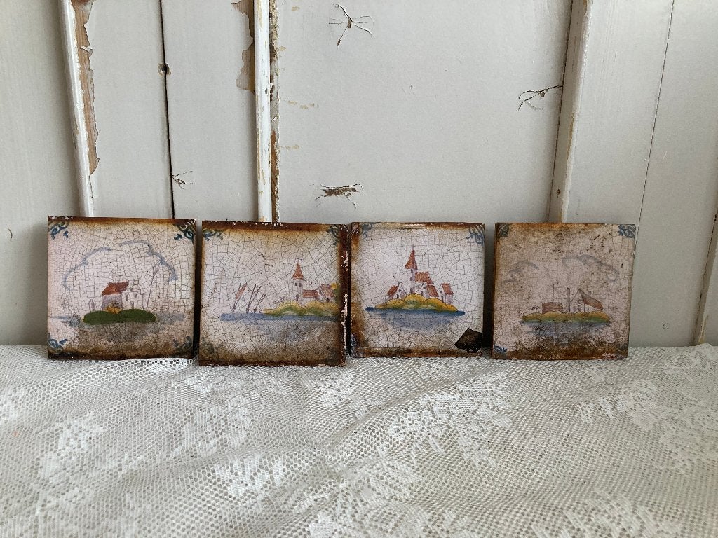 4x Brocante oud tegeltje / 10 x 10 cm, Ophalen of Verzenden