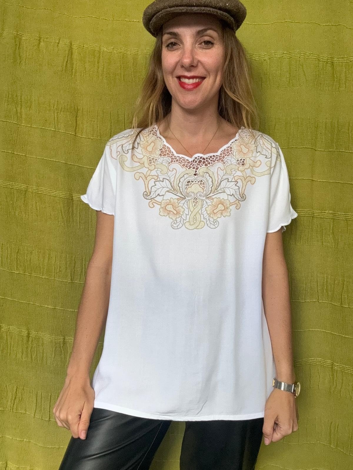 Vintage blouse/ top, maat 42/44 - XL/XXL - wit - 90's, Maat 42/44 (L), Ophalen of Verzenden, ,, ,