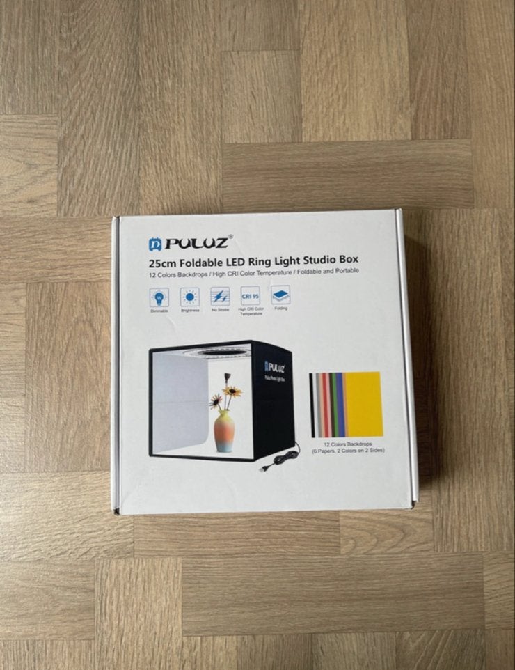 PULUZ 25cm Opvouwbare LED Ring Light Studio Box, Dimbaar, Nieuw, Ophalen of Verzenden, Mini fotostudio