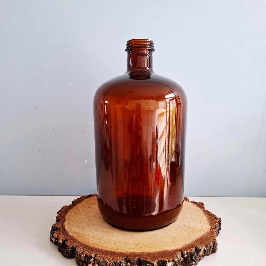 Grote vintage apothekersfles van amber glas, Ophalen of Verzenden