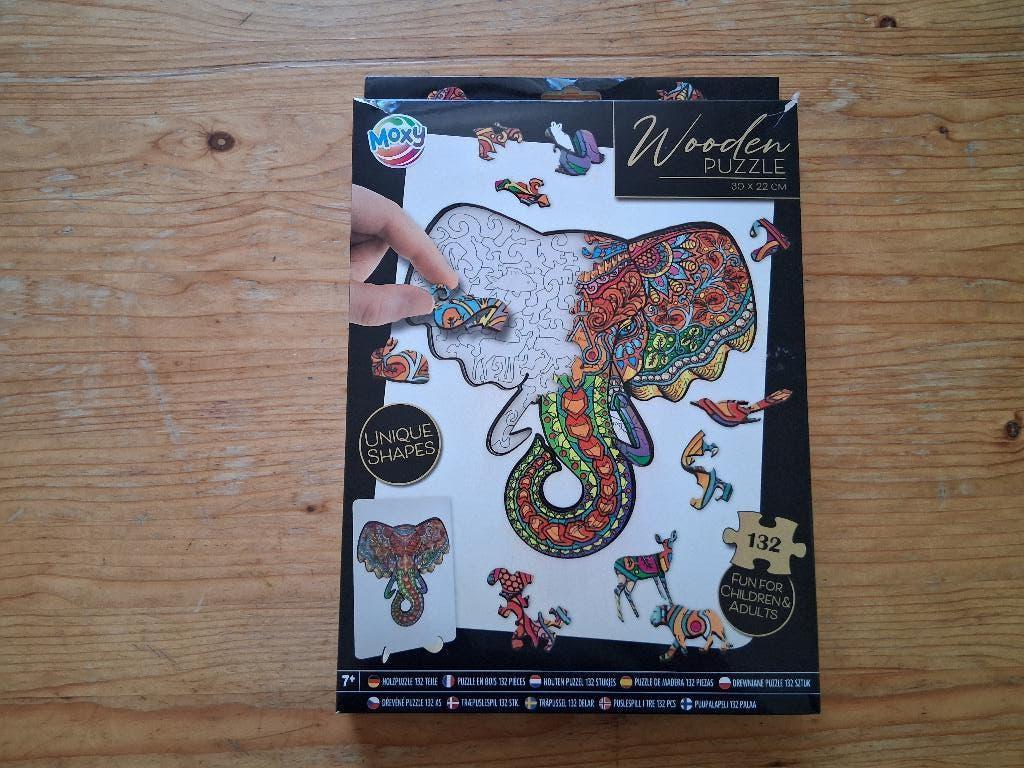 Houten puzzel olifant - Standaard - 132 pc, Ophalen of Verzenden, Minder dan 500 stukjes, Zo goed als nieuw, Legpuzzel