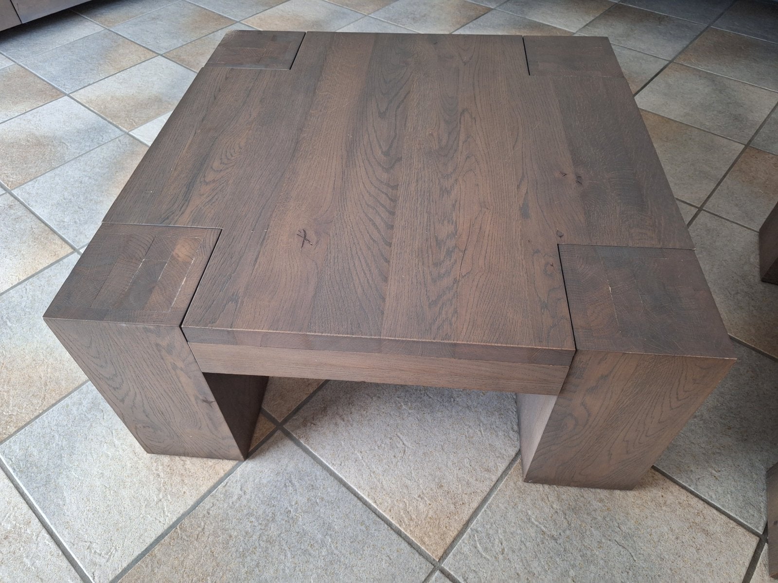 2 stuks Quint hoek/salontafel 75*75 donkerbruin, Ophalen, 50 tot 100 cm, Eikenhout, 50 tot 100 cm