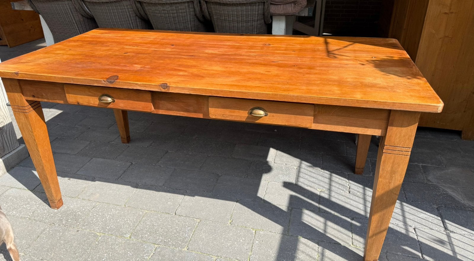 Hele zware oud geloogd grenen antieke tafel eettafel, Ophalen