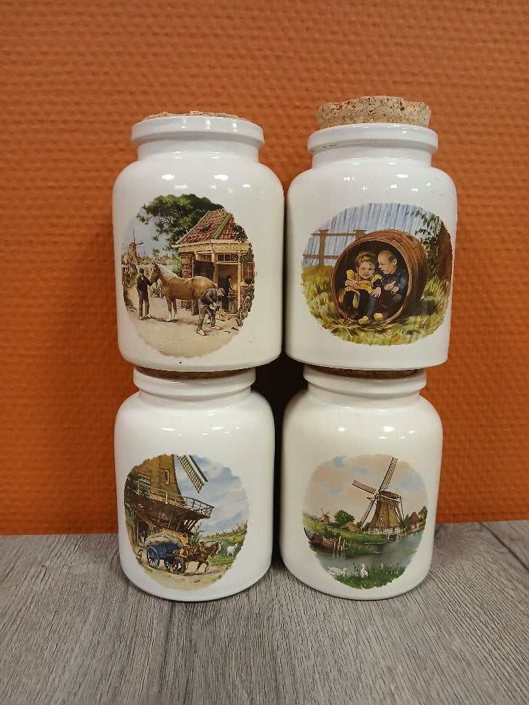 4 Vintage Voorraadpotten, Gebruikt, Ophalen of Verzenden, Voorraadpot, Steen/keramiek