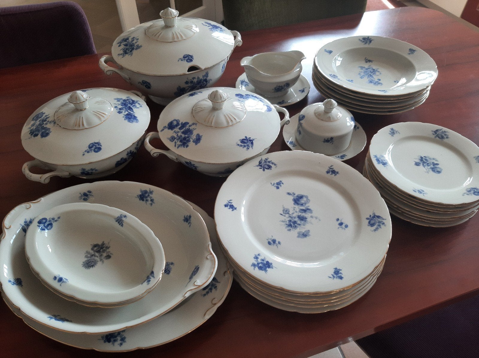 Vintage TK Thurn Porseleinen Servies - Blauw Bloemmotief, Antiek en Kunst, Antiek | Servies compleet, Ophalen of Verzenden