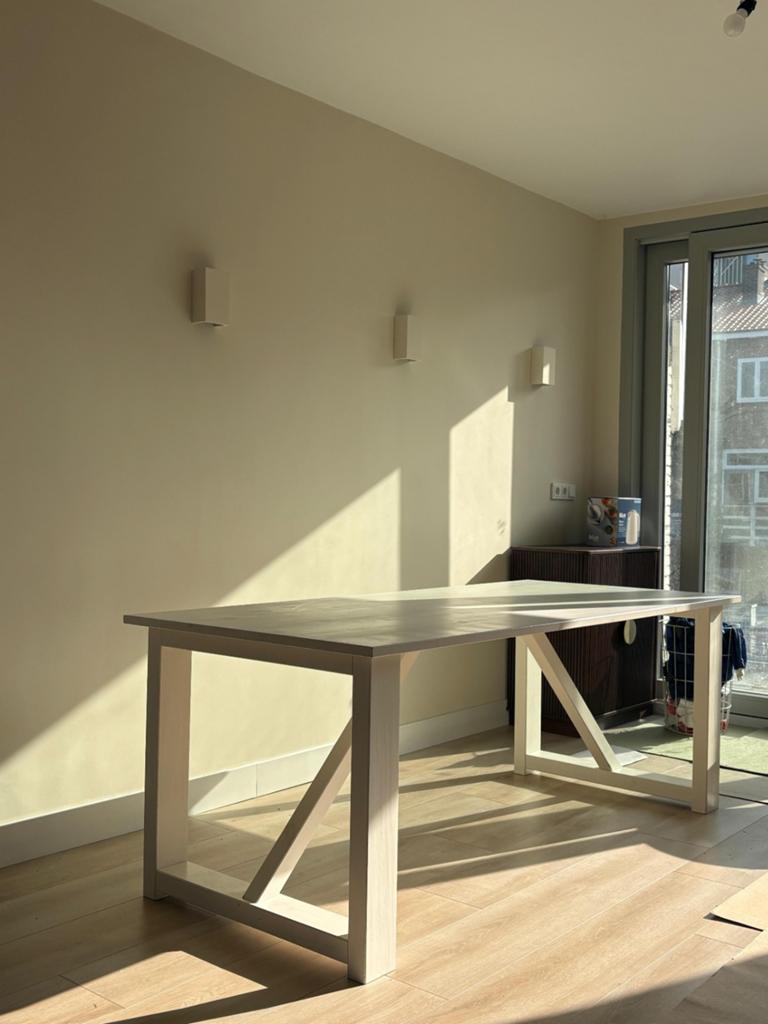 Houten witte eetkamertafel 200 x 90 cm, Antiek en Kunst, Antiek | Meubels | Tafels, Ophalen