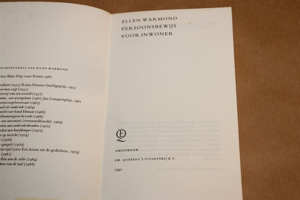 Persoonsbewijs voor Inwoner — Warmond, Gedichten 1991, Ophalen of Verzenden, Gelezen