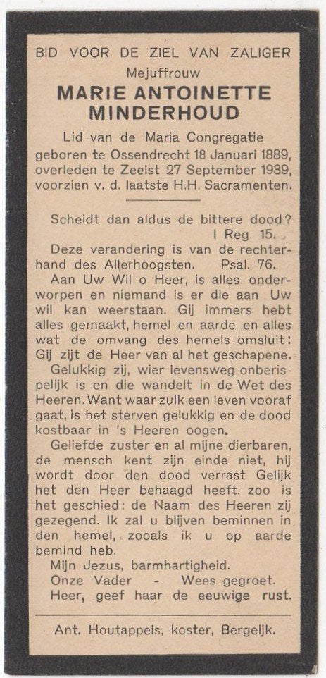 Marie A. Minderhoud 1889 Ossendrecht + 1939 Zeelst, 50 jaar, Verzenden