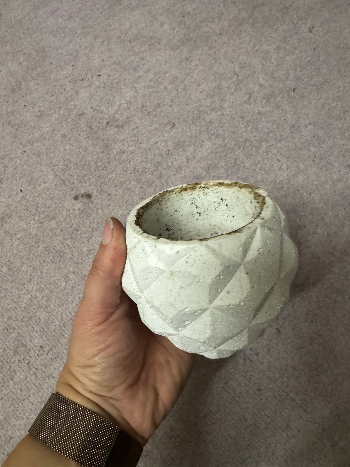 Decoratieve bloempot, wit, geometrisch patroon, Ophalen, Gebruikt, Rond, Binnen