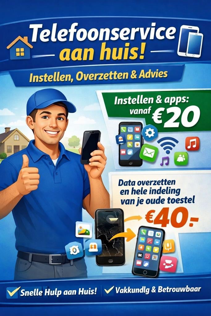 Telefoonservice aan huis | Instellen, Overzetten & Advies, Telecommunicatie, Mobiele telefoons | Overige merken, Ophalen of Verzenden