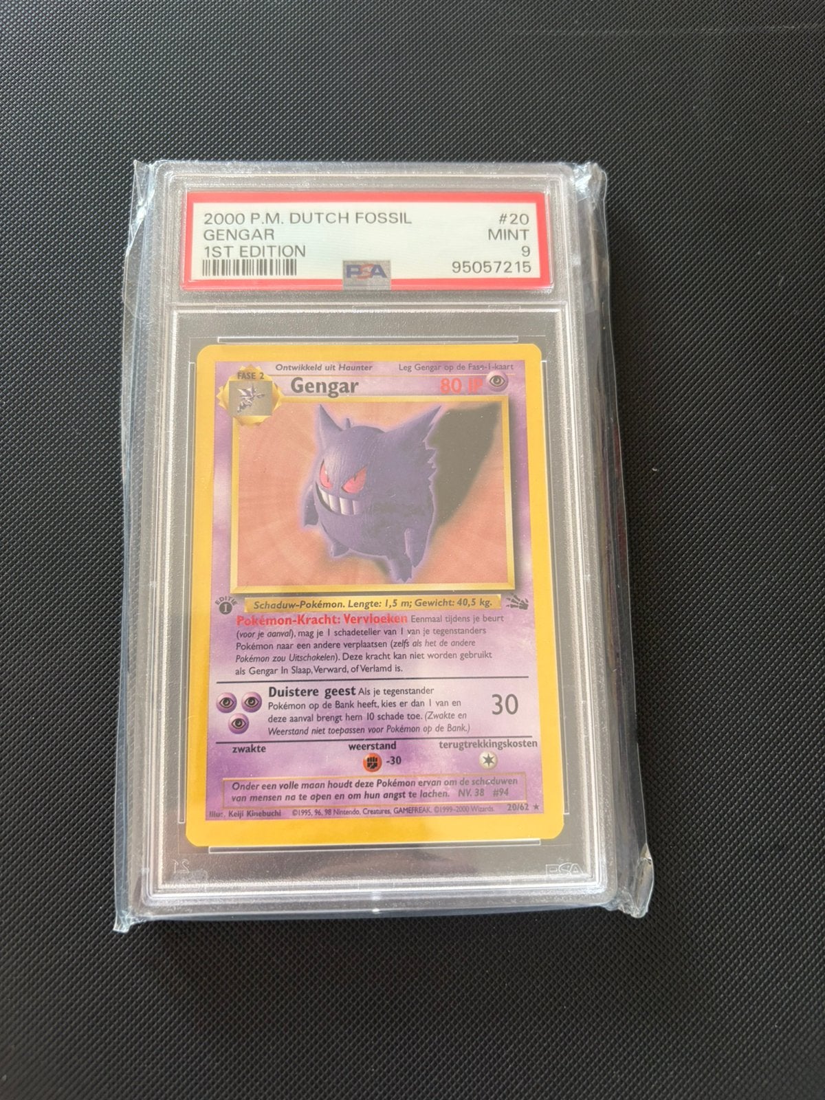 Pokemon Gengar Fossil 1st edition PSA 9 mint, Ophalen of Verzenden, Zo goed als nieuw, Losse kaart