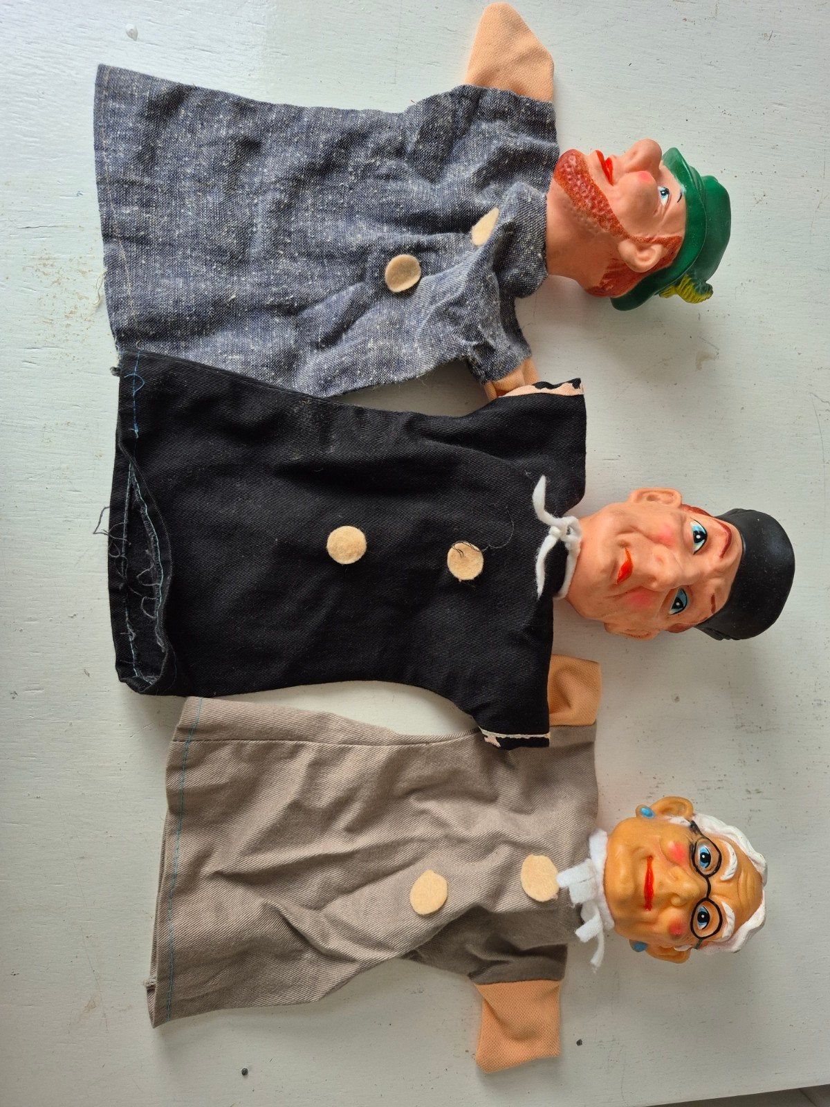 Set van 3 Vintage Handpoppen: Opa, Oma en Ierse Man, Ophalen of Verzenden