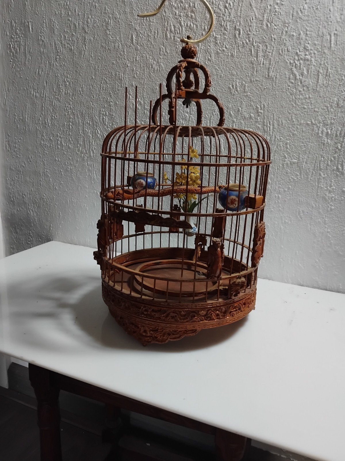 Aziatische  handgemaakte  vogelkooi, Ophalen of Verzenden, Gebruikt, Hout, Vogelkooi