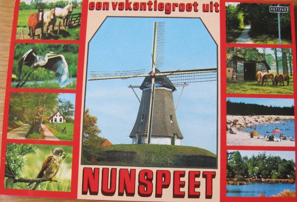 Groeten uit Nunspeet met molen - 1984, Ophalen of Verzenden, 1980 tot heden, Gelopen, Gelderland