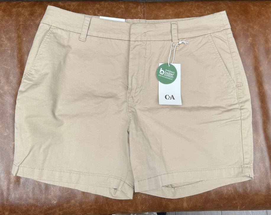 Nieuwe C&A Mid Rise Elastische Shorts - Maat 40, Maat 38/40 (M), Kort, Beige, Nieuw