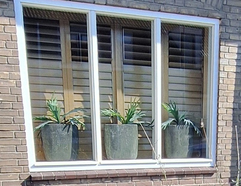3x Fiberclay vensterbankbloempot met kunst hertshoorn, Ophalen of Verzenden, Zo goed als nieuw, Binnen