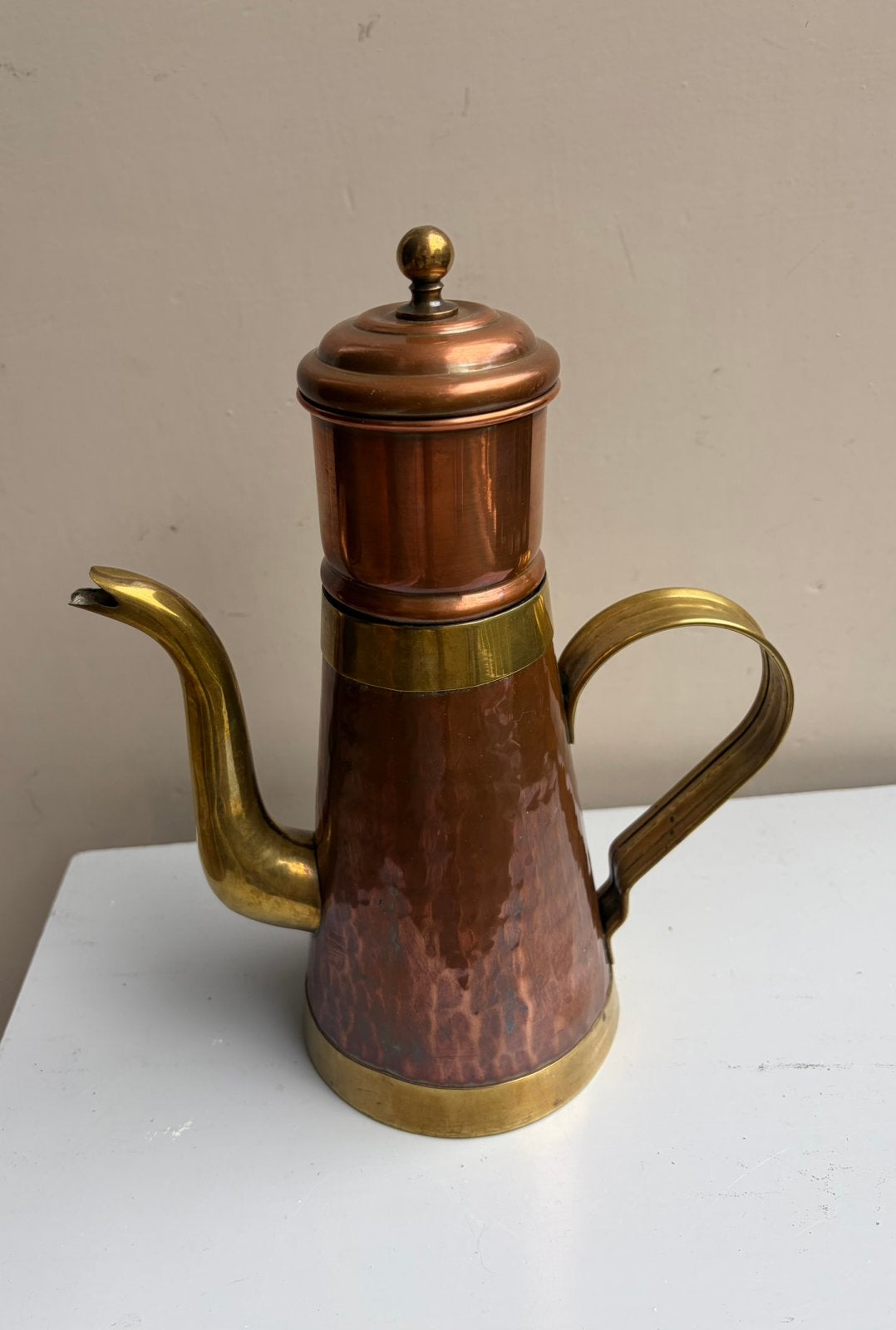 Vintage koffiepot, koper/messing jaren 1960, Antiek en Kunst, Antiek | Koper en Brons, Ophalen of Verzenden, Koper
