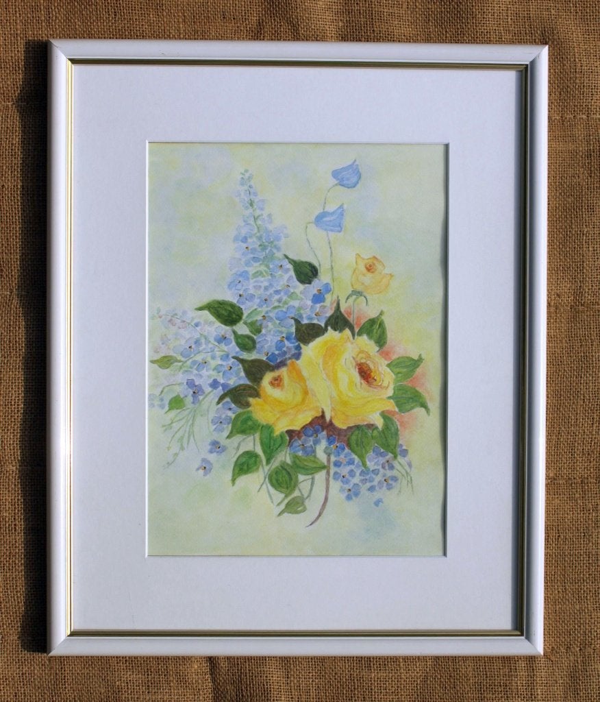 Schilderij aquarel met lijst - Bloemen 24, Antiek en Kunst, Acrylverf, Gelimiteerde oplage, Papier/karton, Ophalen of Verzenden