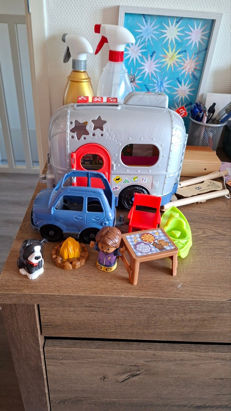 Fisher-Price Little People Camper Set + Auto en Accessoires, Ophalen, Zo goed als nieuw, Jongen of Meisje