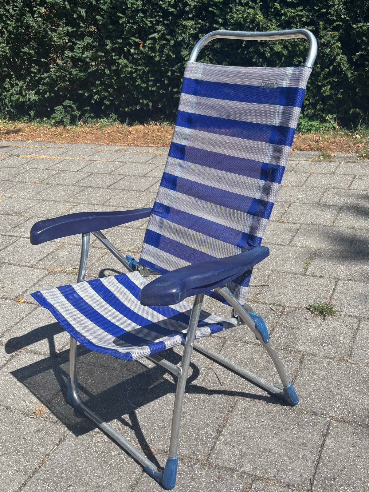 Opvouwbare Crespo Campingstoel - Blauw/Grijs Gestreept, Ophalen, Gebruikt, Campingstoel