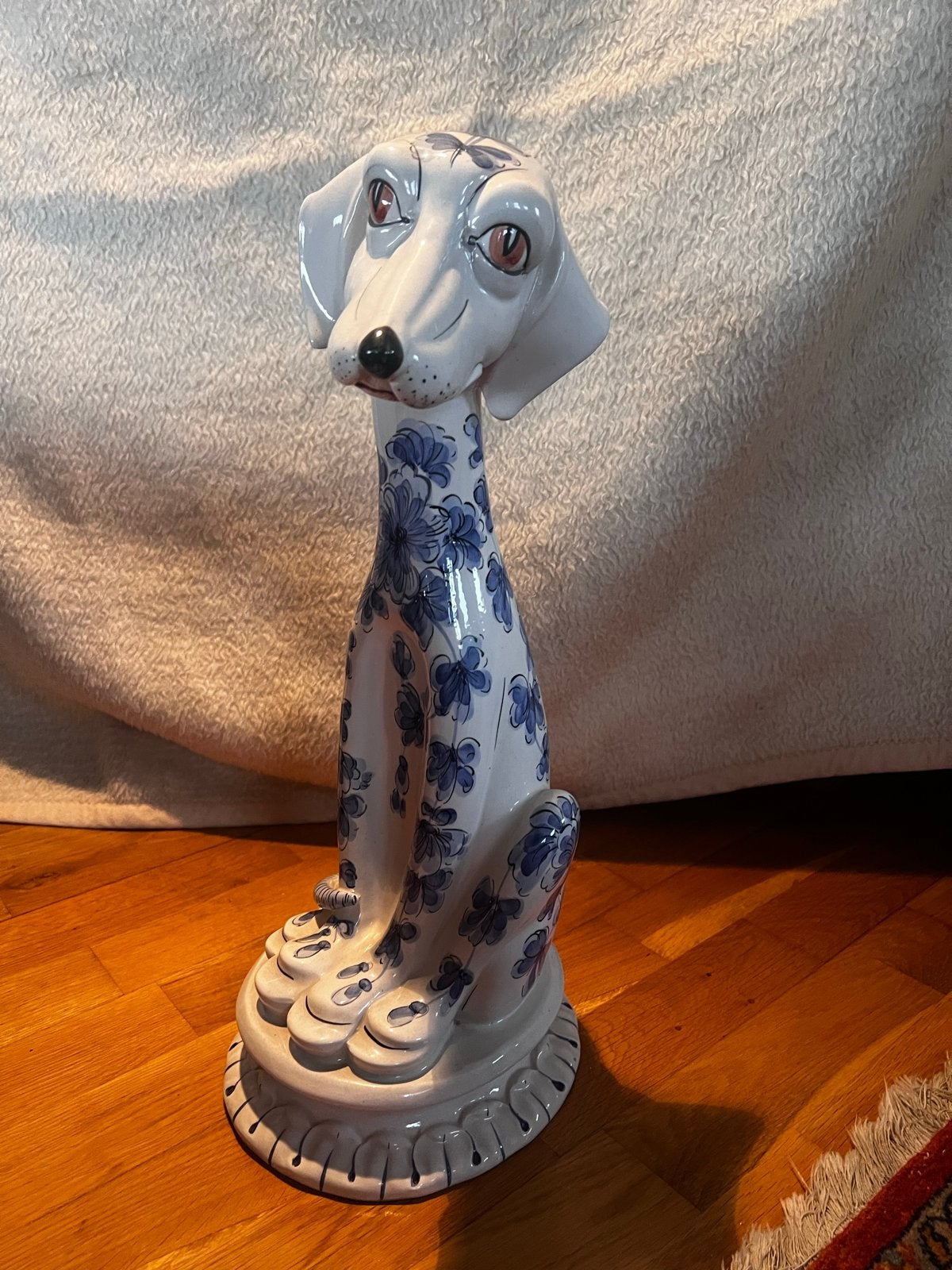 Vintage Italiaanse Windhond Keramiek Beeld - Delfts Blauw St, Ophalen of Verzenden